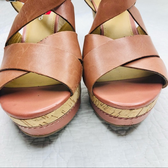 Franco Sarto Leather Platform Cork Heel Wedges size 10 brown - Picture 11 of 16